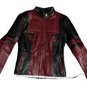 Leather Inspired Red And Black Size Small Womens Motorcycle Jacket